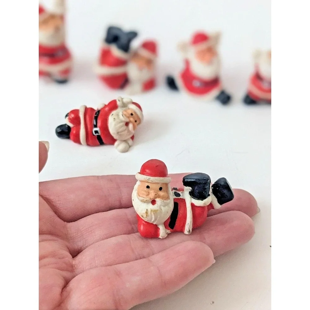 Vintage Miniature Tumbling Santas Figurine Set Acrobatic Christmas Decor Kitschy